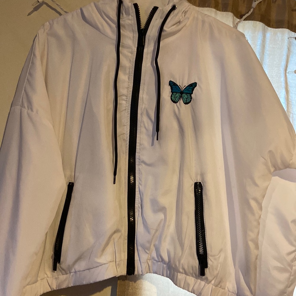 Cropped Butterfly Graphic Windbreaker